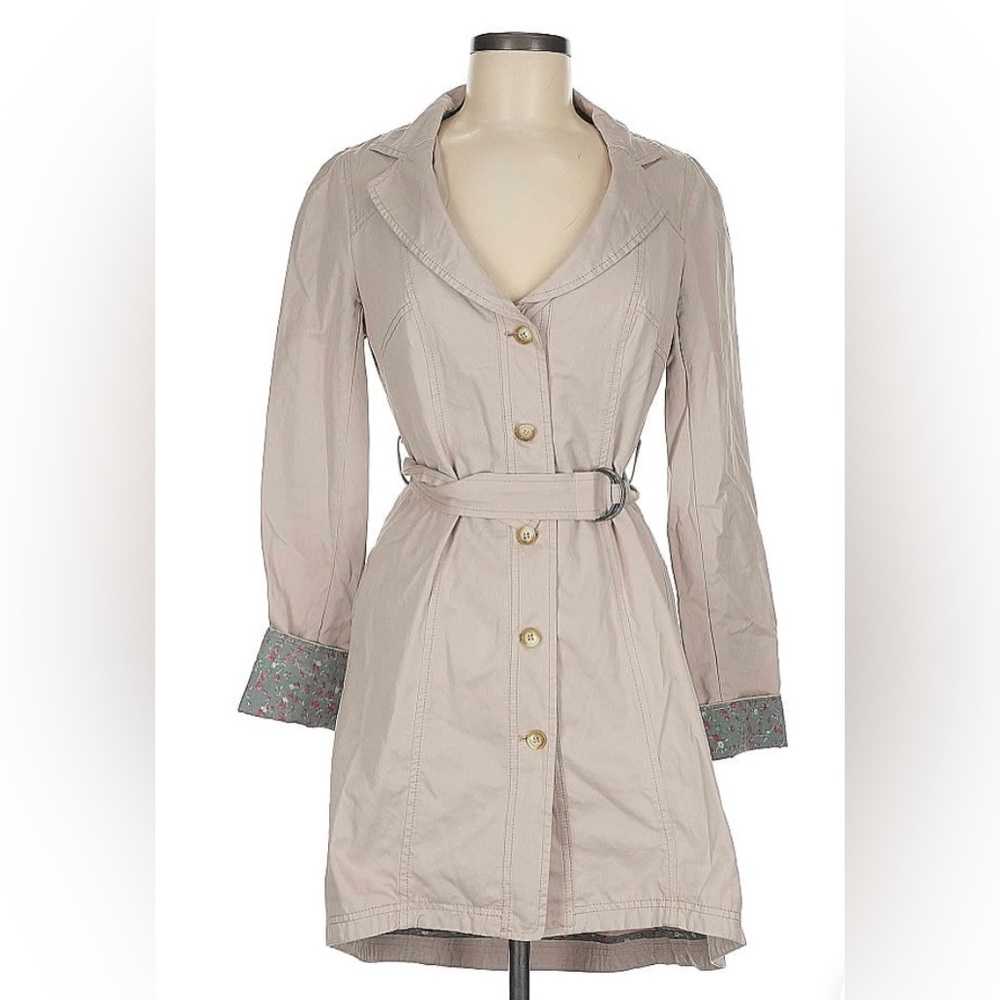 Beige Trench Coat with Floral Cuffs